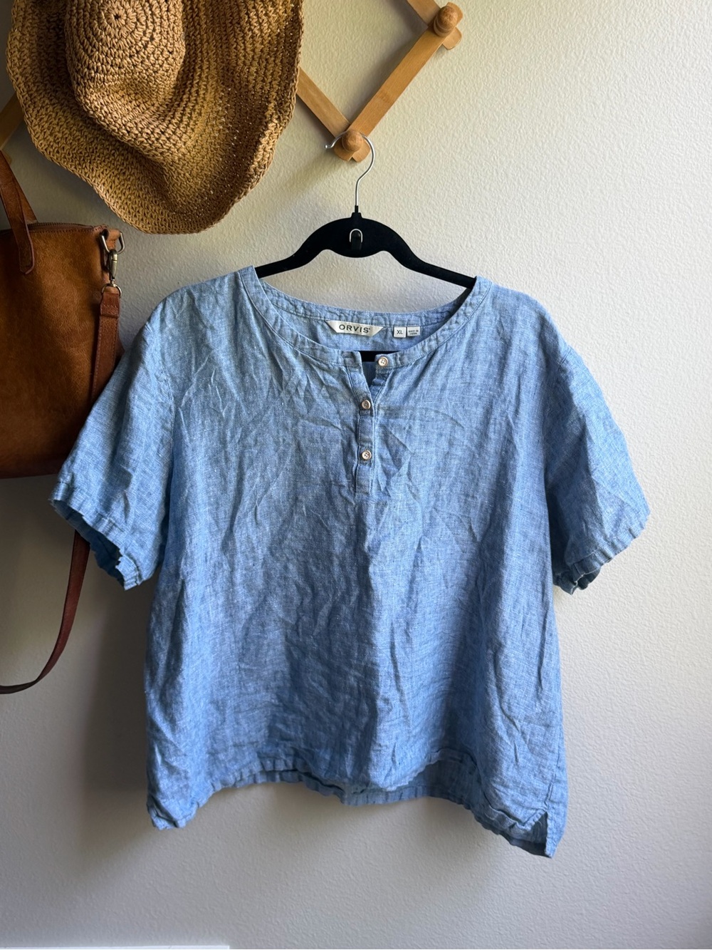Orvis Sky Blue Linen Short-Sleeve Henley Tunic